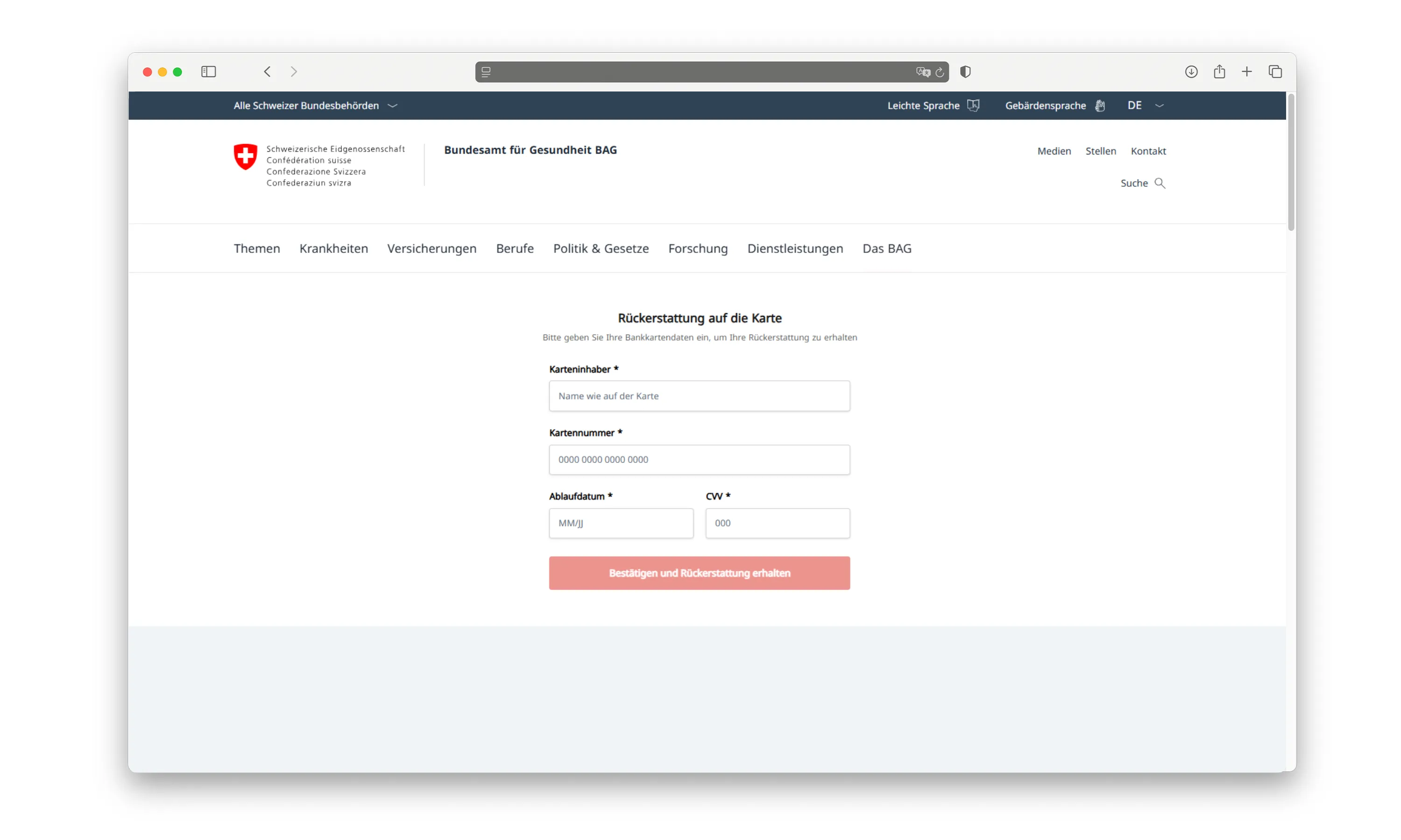 Bildschirmfoto des Inhalts der betrügerischen E-Mail.