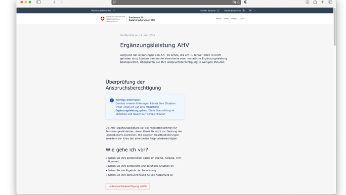 Gefälschtes Zugangsportal, das "Überprüfung der Anspruchsberechtigung" verspricht.