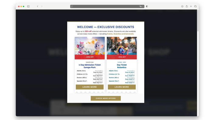 Gefälschter Ticketshop mit vermeintlichen Rabatten auf Europa-Park-Tickets