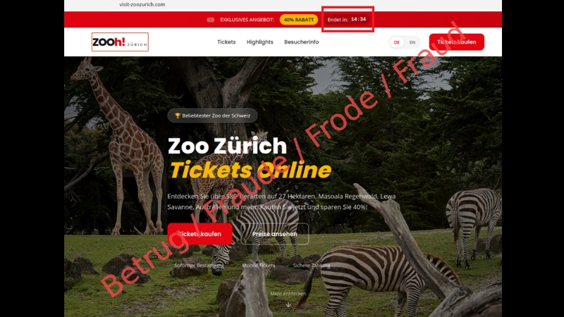 Das Bild zeigt eine gefälschte Website vom Zoo Zürich.