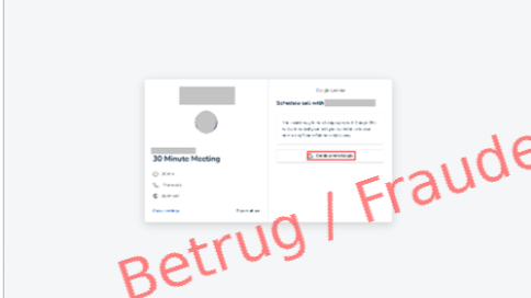 Maske mit gefälschter Einladung zu einem telefonischen Stelleninterview.