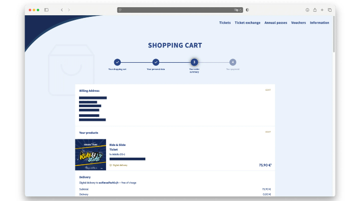 Der Warenkorb der gefälschten Ticketshops erweckt den Eindruck einer offiziellen Verkaufsplattform