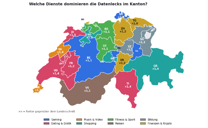Karte der Schweiz mit eingefärbten Kantonen.