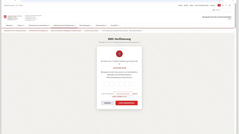 Das Bild zeigt die Zwei-Faktor-Authentifizierung auf der Fake-Website.