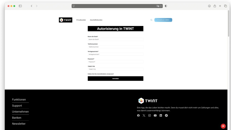 Screenshot im Design einer offiziellen Twint-Eingabemaske.